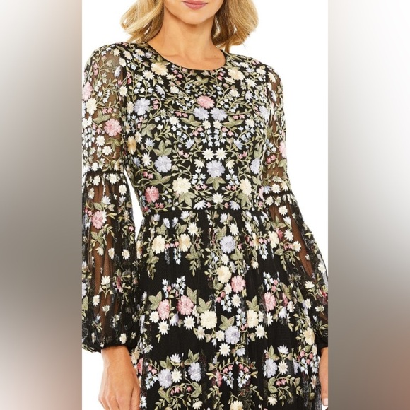 Mac Duggal
High Neck Floral Embroidered Puff Sleeve Gown - Picture 4 of 7